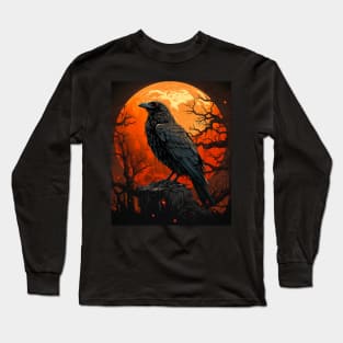 Red Moon Raven Black Crow Long Sleeve T-Shirt